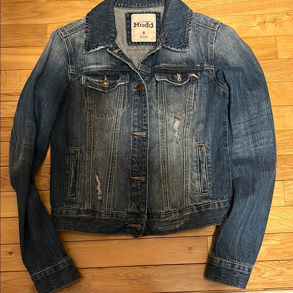 Mudd Blue Cropped Jean Jacket Distressed